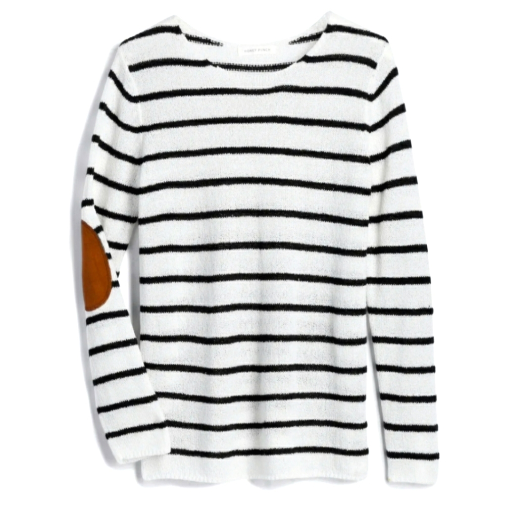 HONEY PUNCH Lylah Elbow Patch Striped Pullover